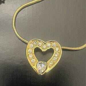18” Gold Heart Pendant Necklace with Clear Stones